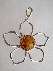 Pendentif  fleur maxi - bijou ambre et argent